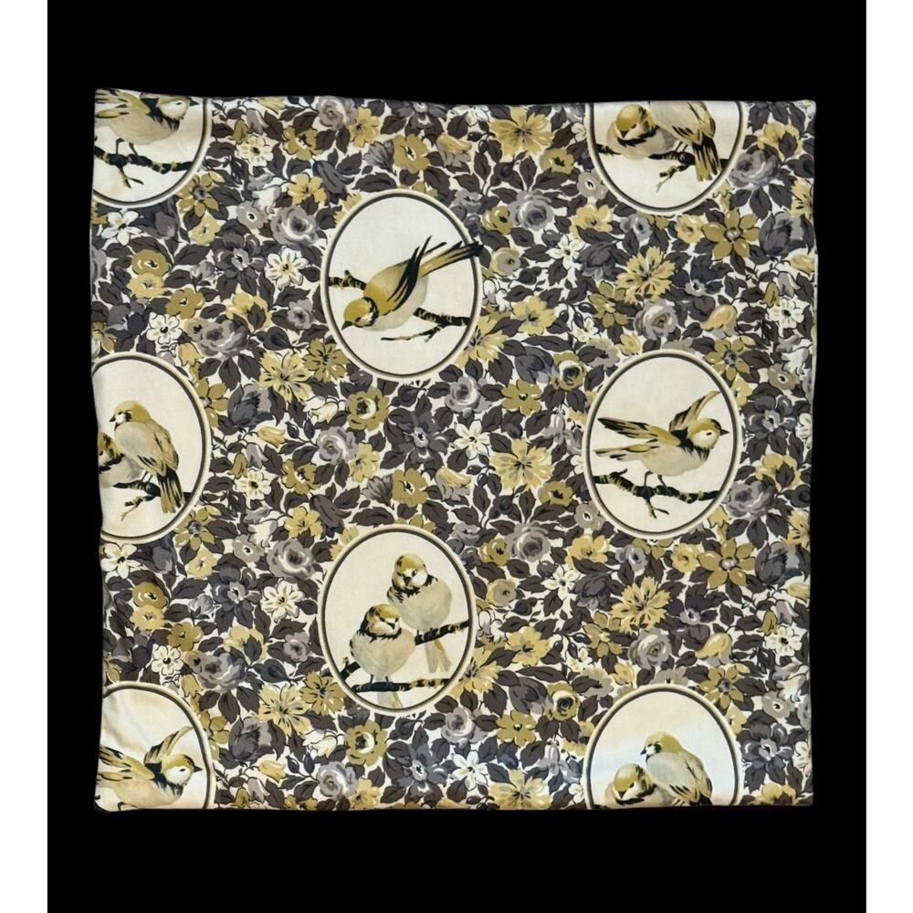 Stratford Home Throw Pillow Cover Mustard Yellow Birds Floral Print 18x18" Taupe